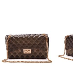 NEW!! Black Crossbody Bag with quilted design and front latch.